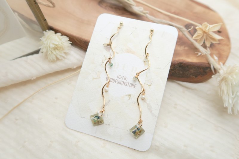 Original Handmade/Pearl/Abalone Shell/Green Moss Agate/14K GF Earring/Clip-on - ต่างหู - คริสตัล ขาว