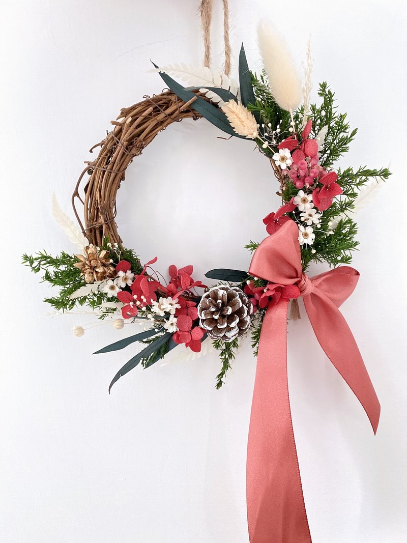 Material package/finished product with a diameter of 15 cm, Japanese red Christmas classic wreath flower material package, three finished products - ช่อดอกไม้แห้ง - พืช/ดอกไม้ สีแดง