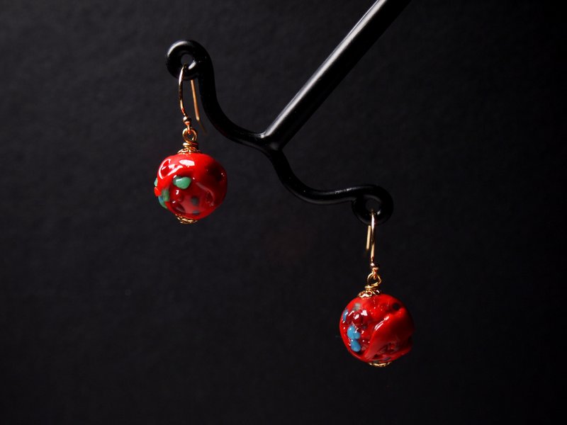 #GE0341 Murano Wedding Cake Glass Beads Earring - ต่างหู - แก้ว สีแดง