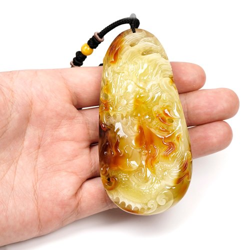 ドイツ製　天然琥珀 ペンダントトップ　① Zhengjia Jewelry]蝋琥珀トップレッドホワイトゴールドフル
