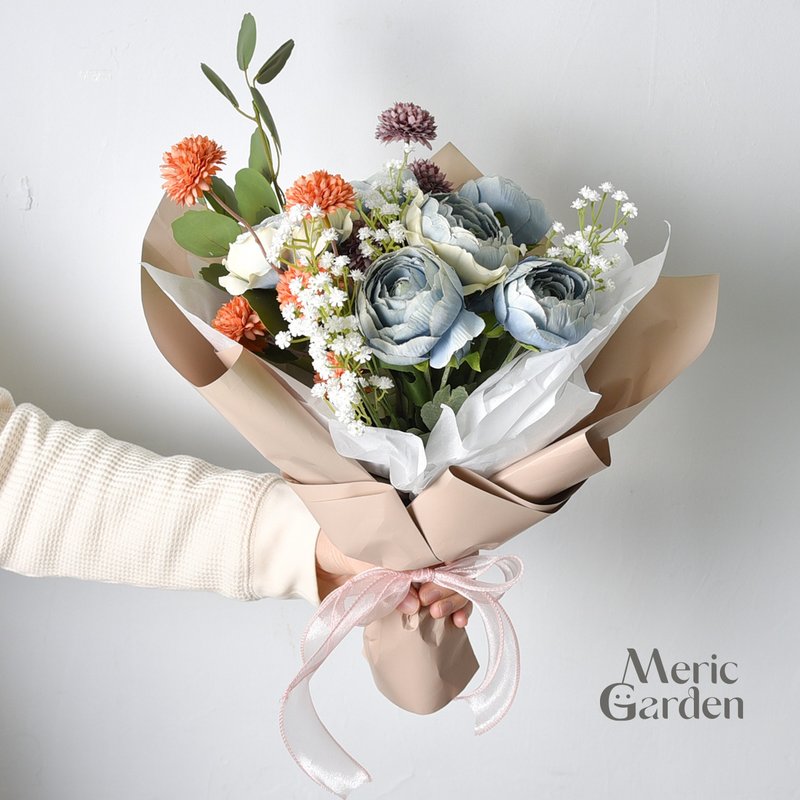 畢業花束 Meric Garden 仿真幽靜煙波藍露蓮花浦公英花束 - 乾燥花/永生花 - 其他人造纖維 卡其色