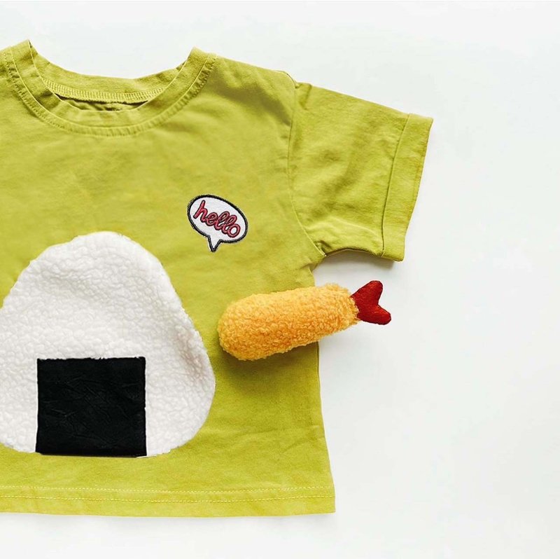 Wasabi rice ball peek-a-boo baby tops for kids - เสื้อยืด - ผ้าฝ้าย/ผ้าลินิน สีเขียว