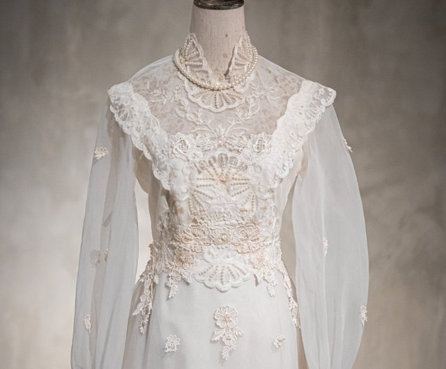 1950年代製 長袖アイボリー ビーズ刺繍 ヴィンテージウェディング