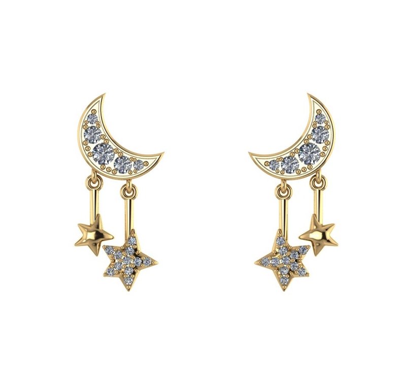 Fouetté x Le Petit Prince Moon Star Earrings - Earrings & Clip-ons - Sterling Silver Gold