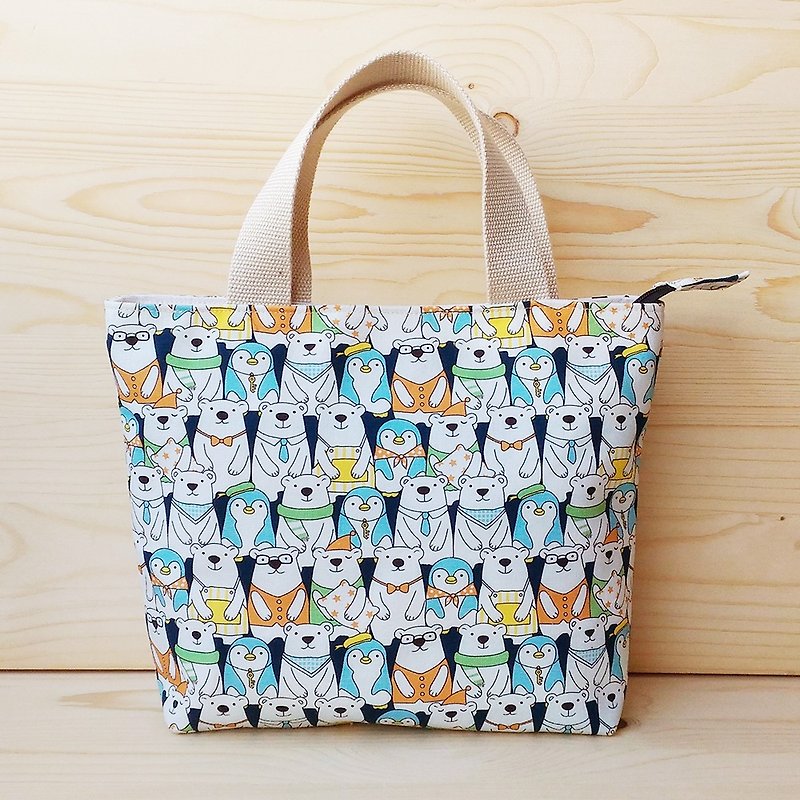 企鵝北極熊拉鏈手提袋 - 手提包/手提袋 - 棉．麻 藍色