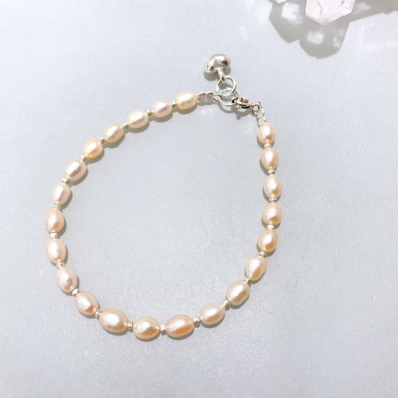 Ops Pearl handmade design rose elegant 925Silver bracelet - สร้อยข้อมือ - ไข่มุก สีส้ม