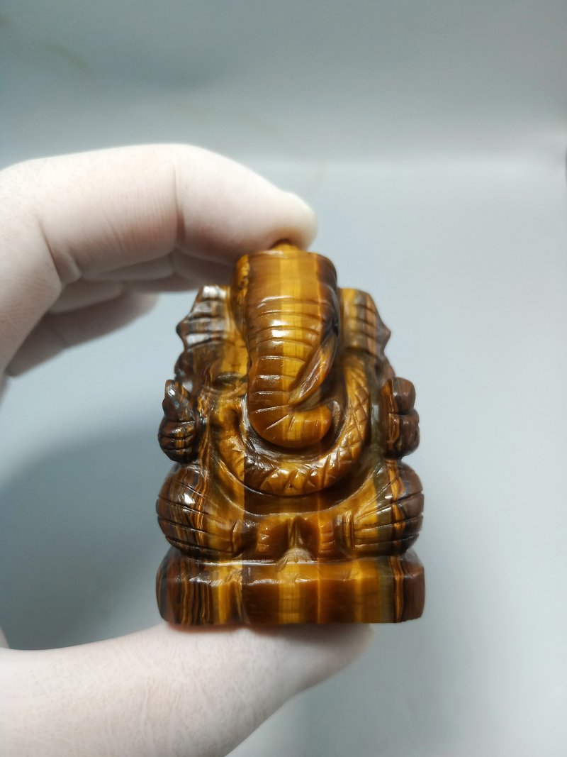 56mm Hand Carved Tiger Eyes Stone Ganesha Statue 100% Authentic Natural Stone - 其他 - 石頭 