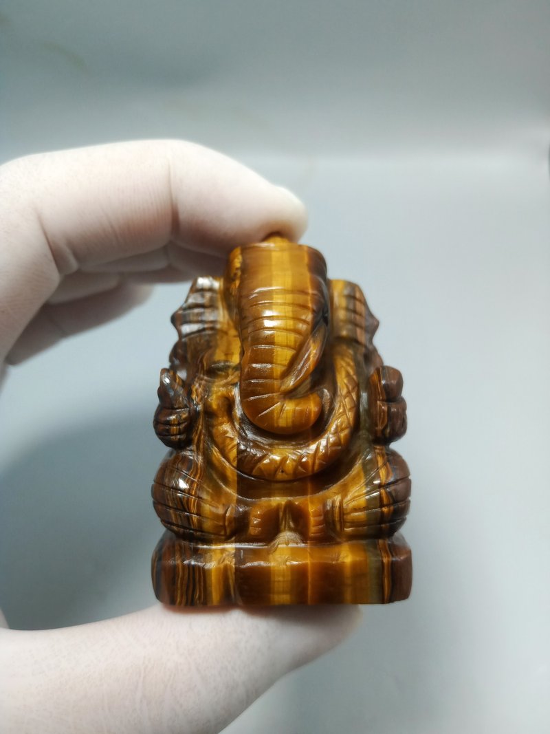 56mm Hand Carved Tiger Eyes Stone Ganesha Statue 100% Authentic Natural Stone - อื่นๆ - หิน 