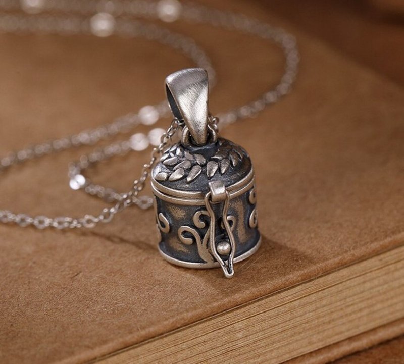 Opening Creative Box Pendants for Women Thai Silver Vines Olive Branch Necklaces - 長項鍊 - 純銀 銀色