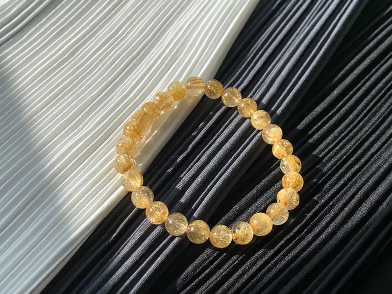 免費開光 天然鈦晶手鍊 滿礦招財貔貅手鍊 金黃順絲~ - 手鍊/手環 - 水晶 黃色