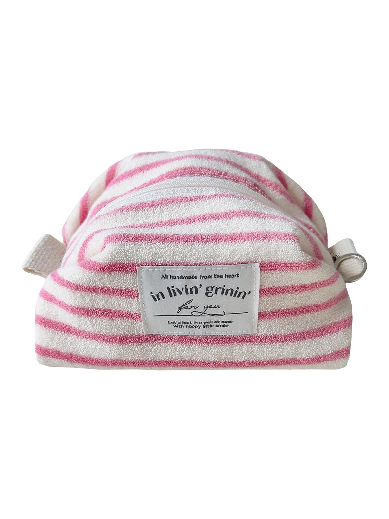 terry stripe pouch M_aurora pink - 化妝包/收納袋 - 其他人造纖維 粉紅色