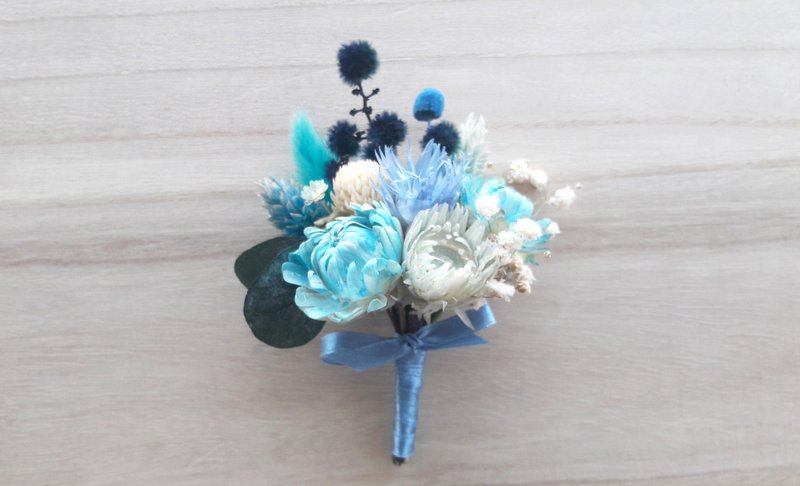 與實花||海洋之心 乾燥花 胸花 結婚 手作 婚禮 外拍 - 乾燥花/永生花 - 植物．花 藍色