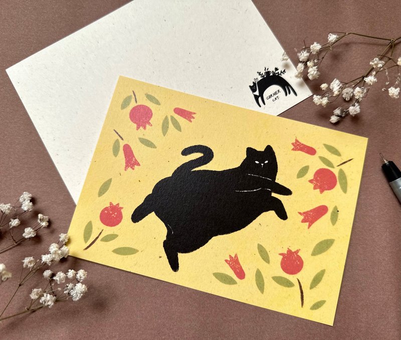 Flowers and Cats Postcard-Pomegranate - การ์ด/โปสการ์ด - กระดาษ สีเหลือง