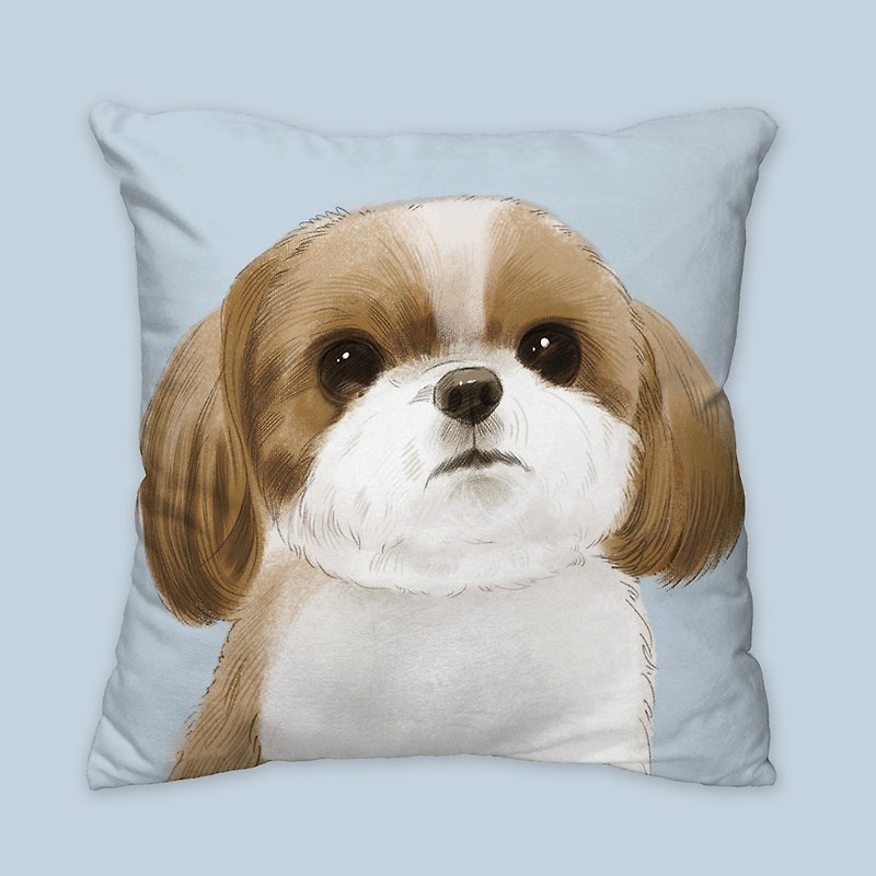 [I will always love you] Cute face Xi Tzu dog animal pillow/pillow/cushion - หมอน - ผ้าฝ้าย/ผ้าลินิน สีน้ำเงิน