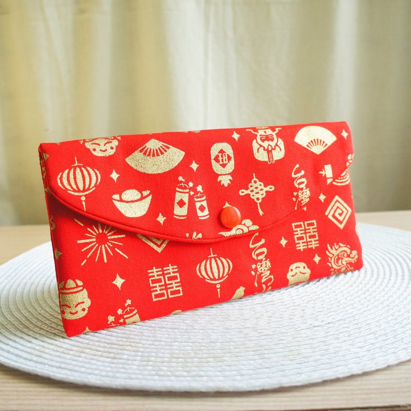 Lovely hot stamping [God of Wealth Yuanbao Lucky Passbook Set, Red] Cash Storage Bag, Red Envelope Bag - Chinese New Year - Cotton & Hemp Red