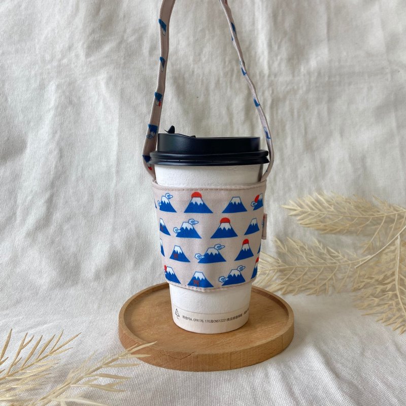 Original beverage bag/cup cover/Mount Fuji-blue/pink - Beverage Holders & Bags - Cotton & Hemp Blue