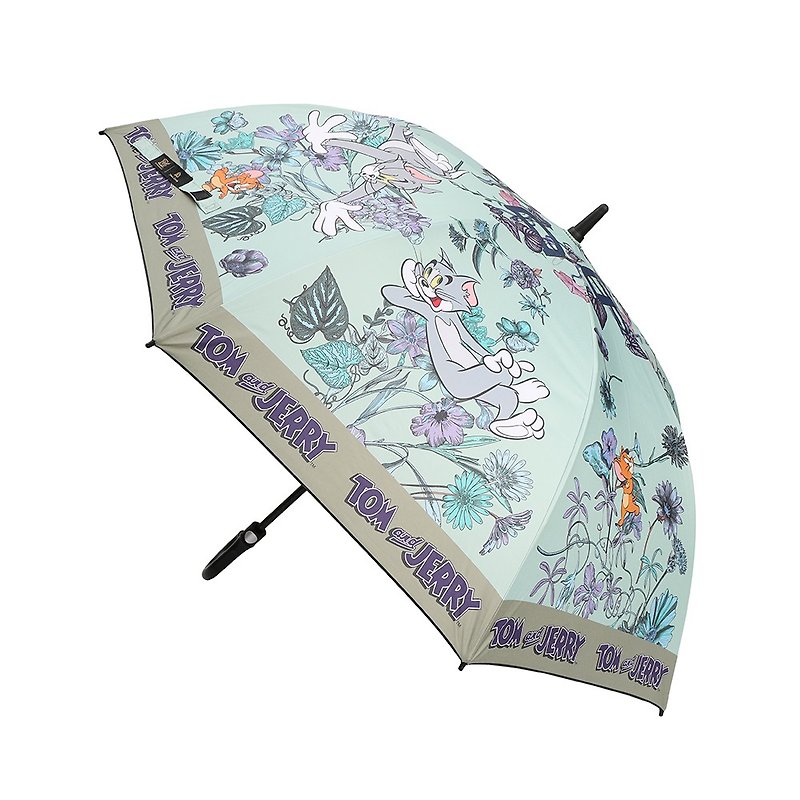(Tom and Jerry) Tom the cat and Jerry the mouse playing among the flowers (green) vinyl lightning protection straight umbrella - Umbrellas & Rain Gear - Other Materials Green