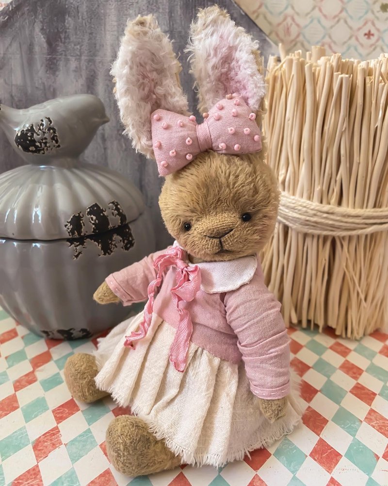 Cute bunny, gift for girl, teddy bear, soft toy, OOAK - ตุ๊กตา - วัสดุอื่นๆ สีนำ้ตาล