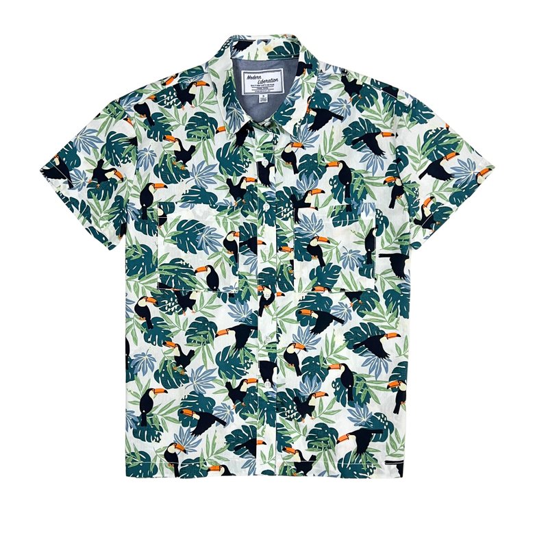 Women's Bird Print Shirt 女裝大嘴鳥襯衫 - 白色 - 女襯衫 - 棉．麻 白色