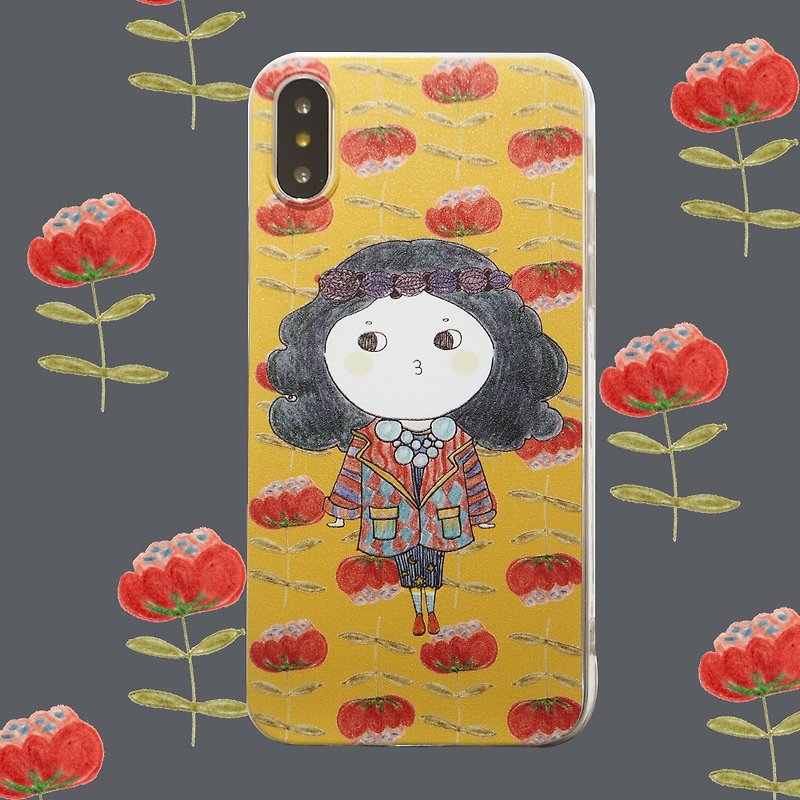 Own design mobile phone case, flower series, color matching, Japanese big brand Miss Baozi, hand-painted line mobile phone case iPhone - Phone Cases - Plastic Yellow