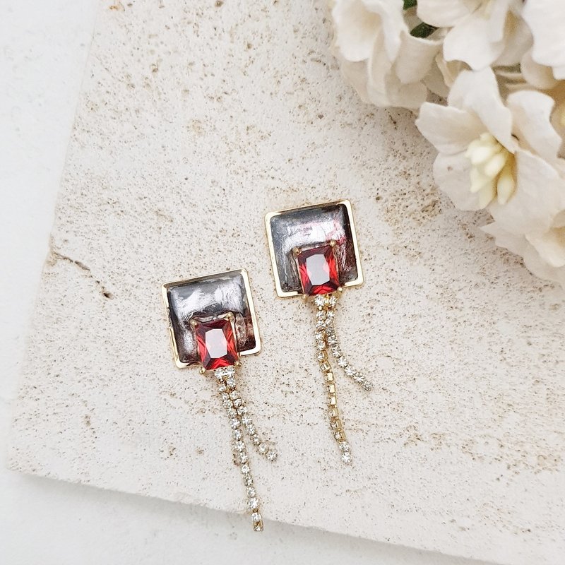 Banquet - Clip-on Clip-On Stainless Steel ear pins Silicone ear pins x ruby - Earrings & Clip-ons - Other Materials Red