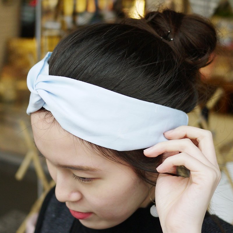 Tencel cross elastic wide hair band - fresh blue - Hair Accessories - Cotton & Hemp Blue
