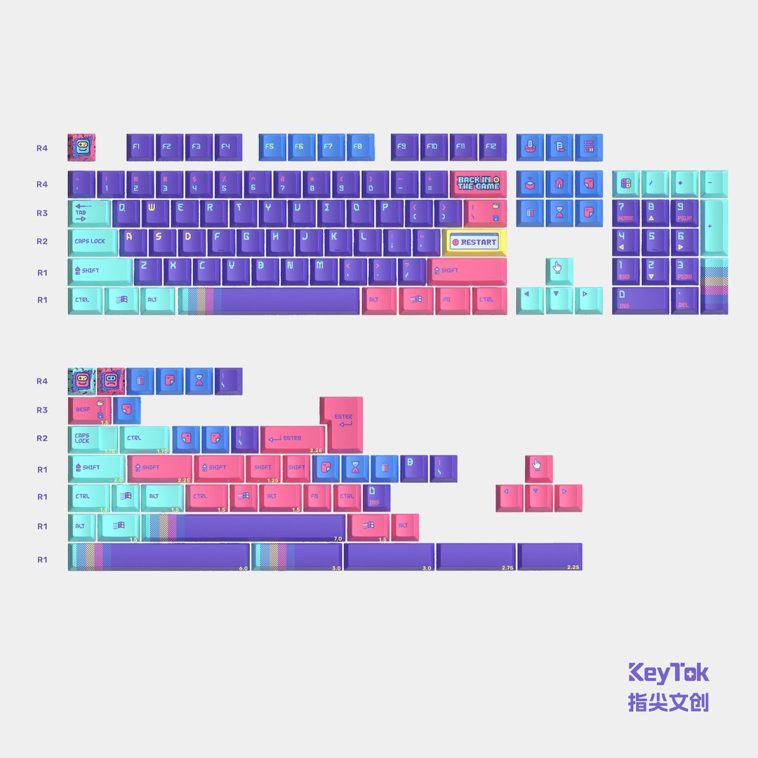 Dyeing PBT keycap Cherry returns to the game keytok purple, gray keycap - อุปกรณ์เสริมคอมพิวเตอร์ - วัสดุอีโค สีม่วง