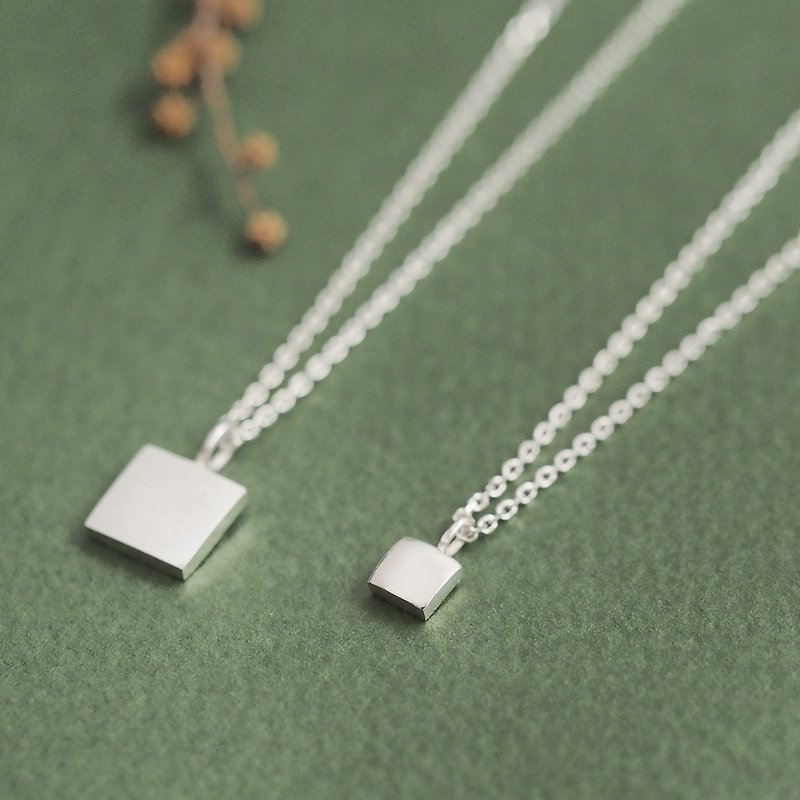 2 pieces set) tiny square pair necklace Silver 925 - Necklaces - Other Metals Silver