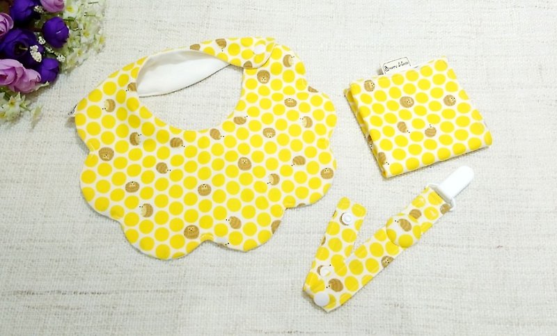 Cute Little Hedgehog-Baby Birthday Gift/Full Moon Gift/Miyue Gift Box - Bibs - Cotton & Hemp Yellow