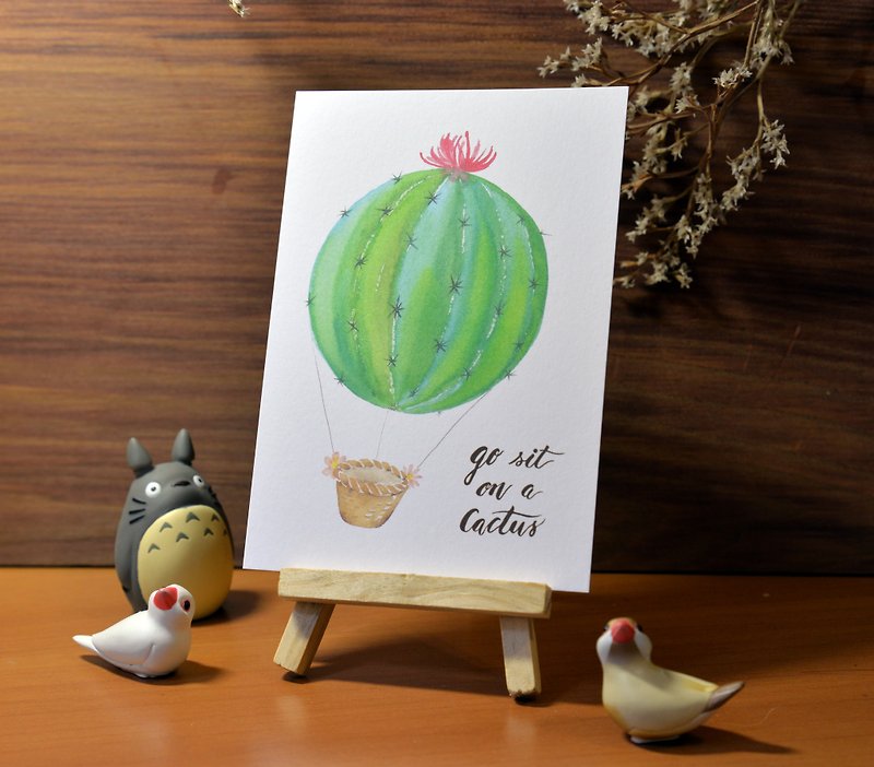 手描き水彩ハガキ・サボテンの熱気球 - カード・はがき - 紙 