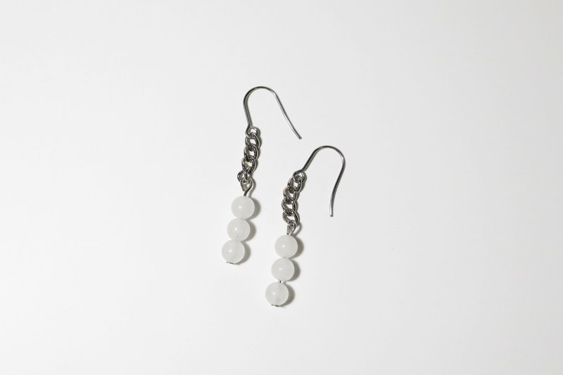 Ping He Chuan Chuan_ White Jade Earrings - ต่างหู - คริสตัล ขาว