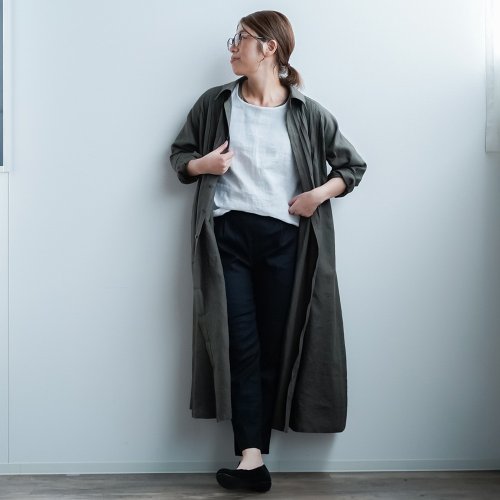 wafu【リネンドレス】感動を刻むピンタック シャツ ワンピース / 柳