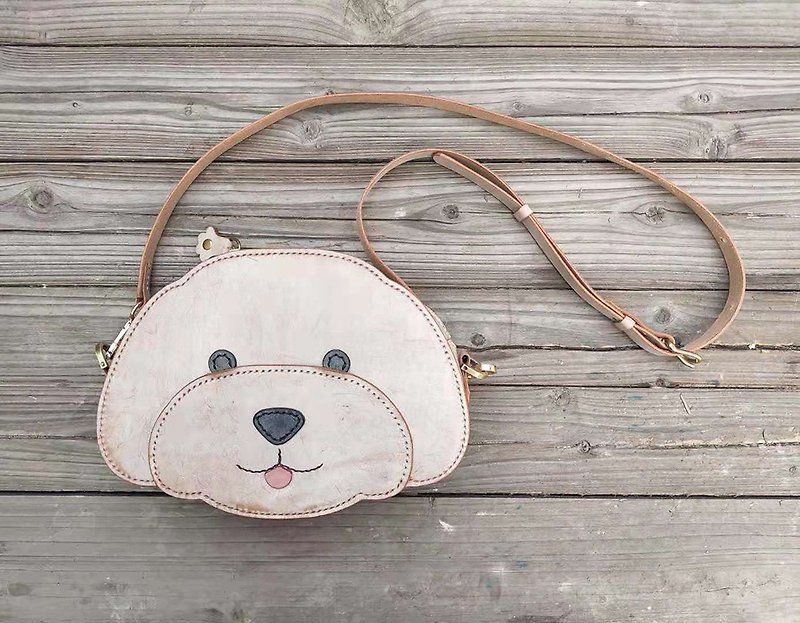 Cute dog messenger bag Italian first layer Wax leather hand bag handbag - กระเป๋าถือ - หนังแท้ 