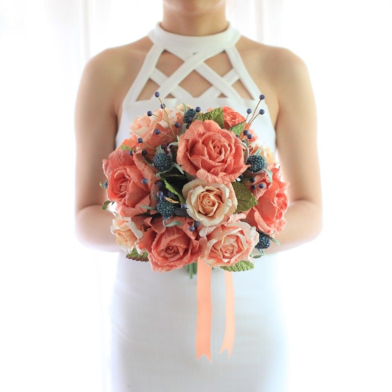 MB218 : Bridal Wedding Bouquet, Wild Old Rose - Other - Paper Orange
