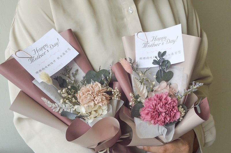 [Mother's Day Gift] Preserved flower carnation single flower bouquet comes with card carrying bag available in two colors - Dried Flowers & Bouquets - Plants & Flowers 