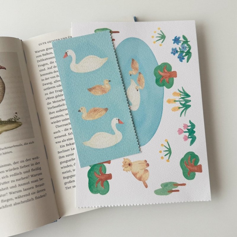 Korean Illustration Brand little room - Dog and Swan Family Postcard + Bookmark - Cards & Postcards - Paper Blue