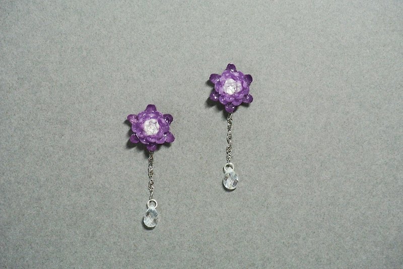 紫色荷花 耳環 - 耳環/耳夾 - 紙 紫色