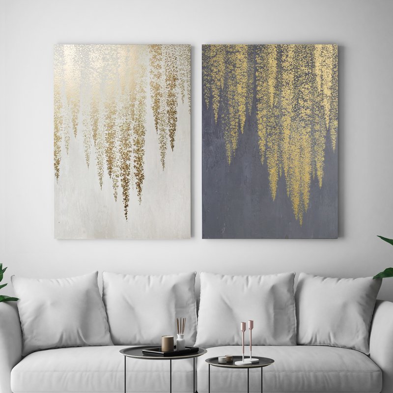 Wisteria Painting | Gold White Gray Art | Abstract Wisteria | White Wisteria 3 - 壁貼/牆壁裝飾 - 棉．麻 金色