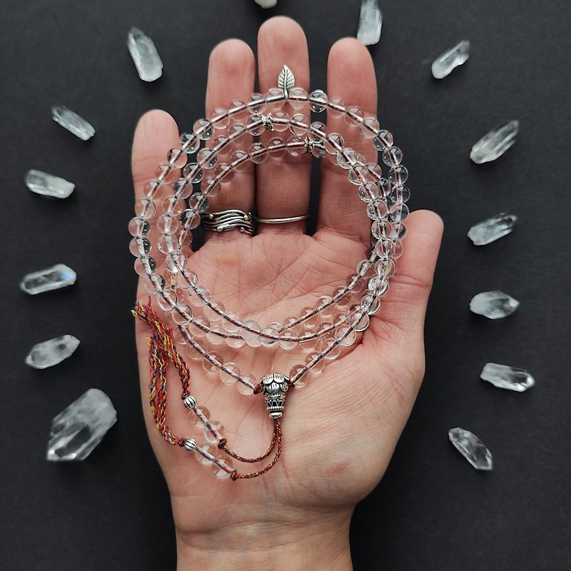 Mala Padma (Lotus) Clear Quartz Crystal Traditional Meditation Beads Rosary - สร้อยคอ - เครื่องประดับพลอย สีใส