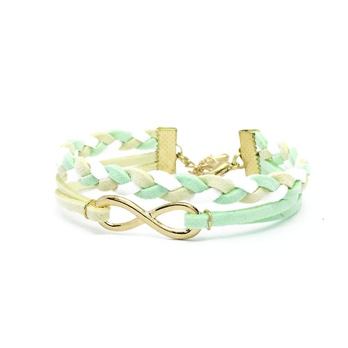 Anne Handmade Bracelets 安妮手作飾品 Infinity 永恆 手工製作 雙手環 淡金色系列-棉花糖色系 清沁綠