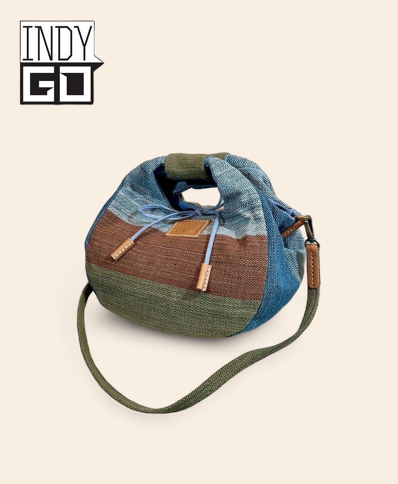 INDYGO 005 インディゴとナチュラルカラーで染めた手織り生地のバッグ。 - トート・ハンドバッグ - コットン・麻 グリーン