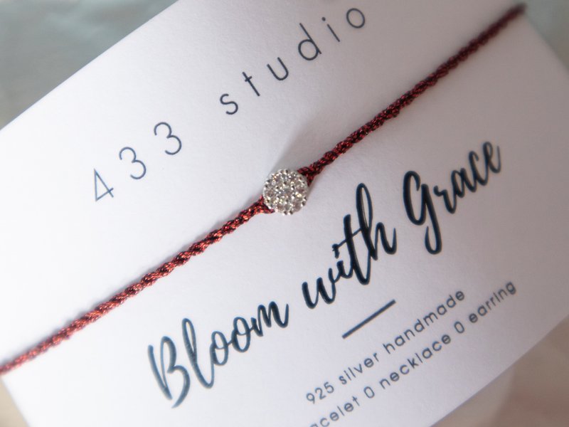 925 sterling silver simple flower-shaped crushed amphibole hand-woven - lucky bracelet - Bracelets - Sterling Silver Red