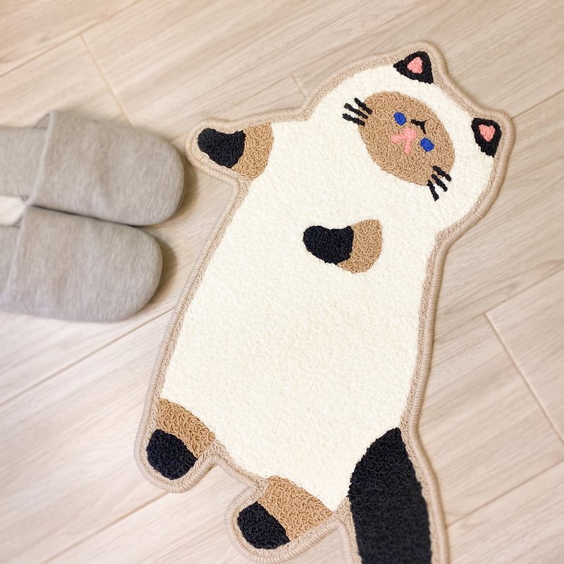 【Hajima Studio】Exotic Short Hair Carpet Mat-Siamese Cat Exotic Short Hair - พรมปูพื้น - ผ้าฝ้าย/ผ้าลินิน สีกากี