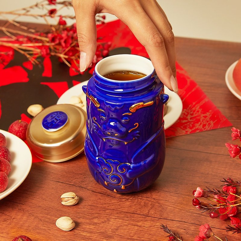 Longbao portable cup/small/single layer/gilt/sapphire blue 390ml - Pitchers - Porcelain Blue