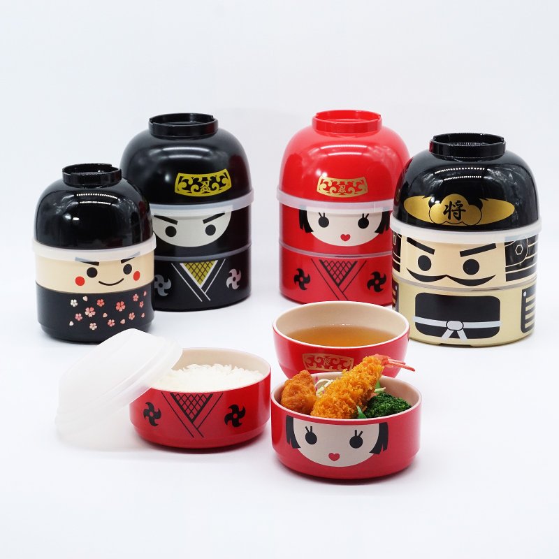 kokeshi こけし2段弁当箱 お弁当箱 弁当箱 かわいい お椀 2段 ランチボックス 味噌汁 おかず 丸型 日本製 - 便當盒/食物袋 - 塑膠 多色