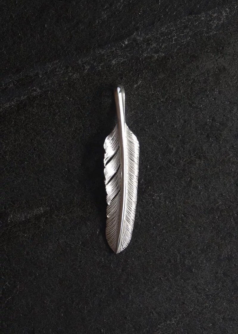 925 sterling silver big feather pendant right facing - Necklaces - Sterling Silver Silver