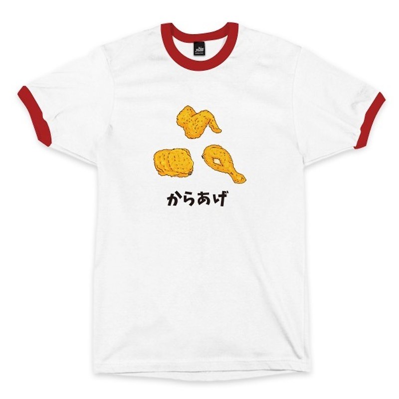 Fried Chicken-Piping White Red-Neutral T-shirt - เสื้อยืดผู้ชาย - ผ้าฝ้าย/ผ้าลินิน ขาว