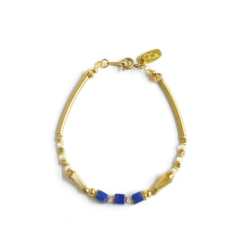 Ficelle | Hand-made brass natural stone bracelet | [Lapis Lazuli] Plato's ideal shackle - Bracelets - Gemstone Blue