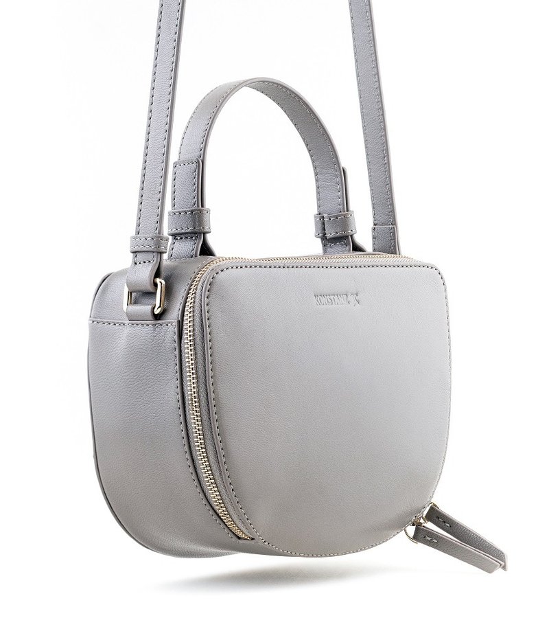 J Collection: Lambskin Crossbody Bag_Light Grey - Messenger Bags & Sling Bags - Genuine Leather Gray