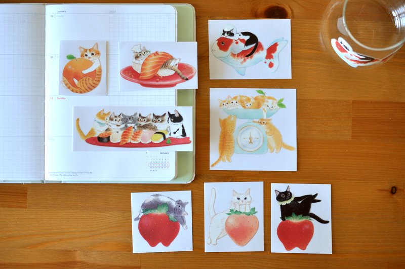 Food and Cat Imagination-Crystal Transfer Stickers - Stickers - Plastic Multicolor